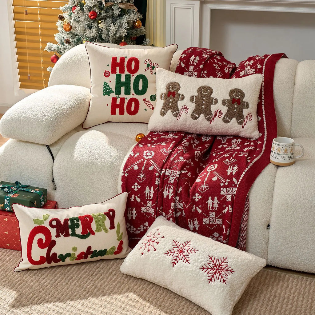 Embroidered Merry Christmas Throw Pillow Case Cover