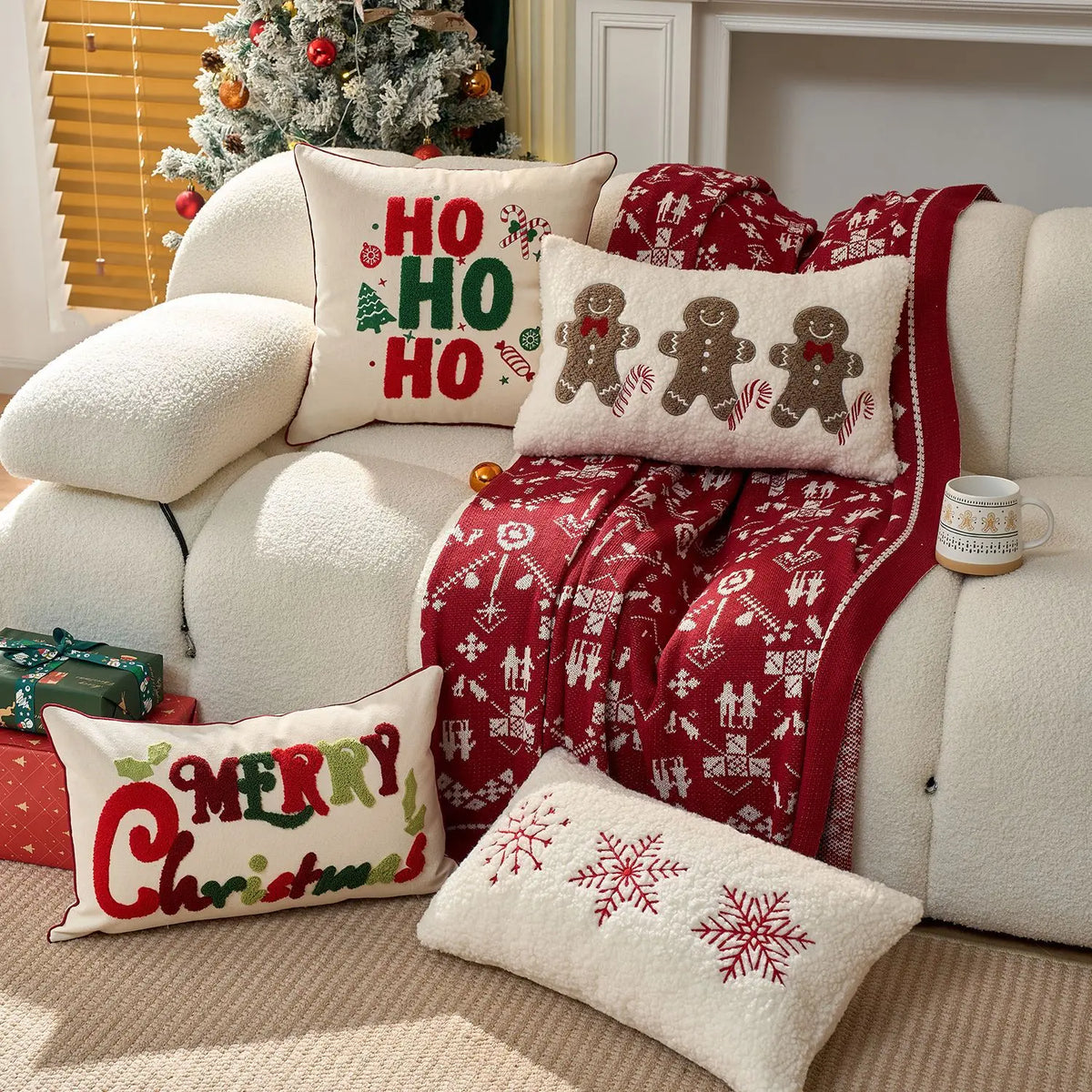 Embroidered Merry Christmas Throw Pillow Case Cover