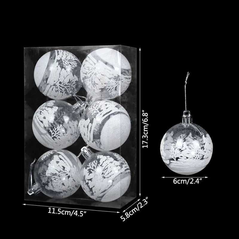 Clear Snow Christmas Ball Ornaments - 6 Pack, 6 cm