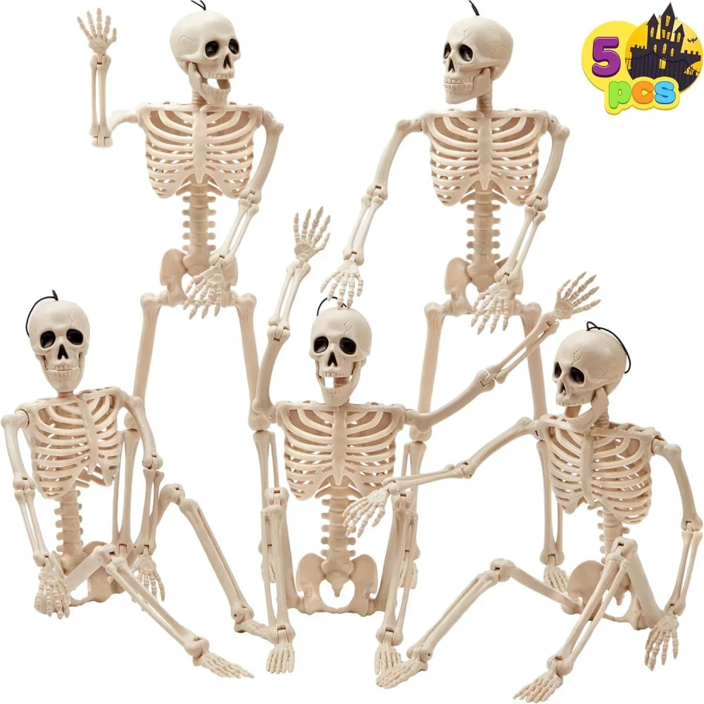Posable Halloween Skeletons – 5-Pack, 16 in, Ships from US