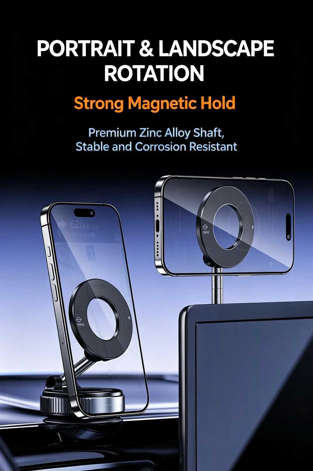 Magnetic Vacuum Phone Mount – Foldable, 360°, Ships from US