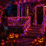 Solar Halloween String Lights – 2-Pack, 72 ft, Purple & Orange, Ships from US