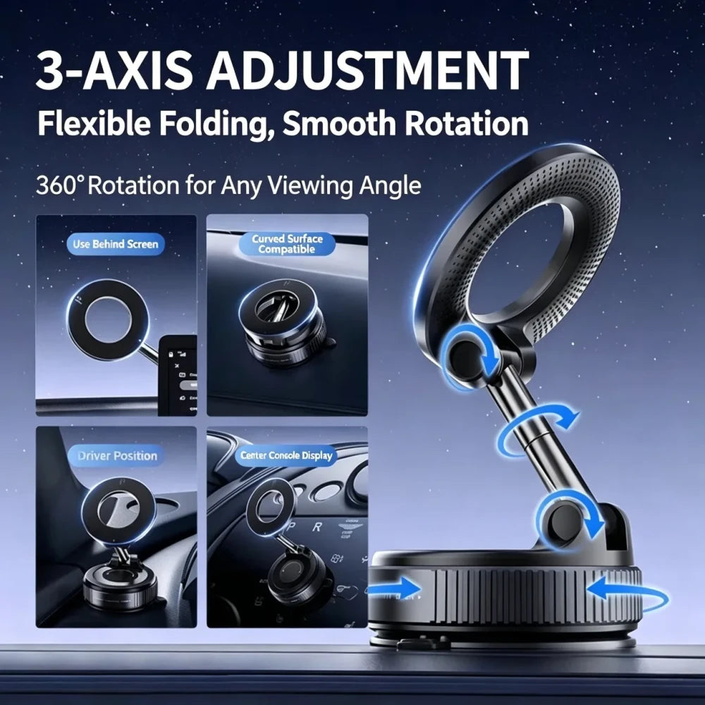 Magnetic Vacuum Phone Mount – Foldable, 360°, Ships from US